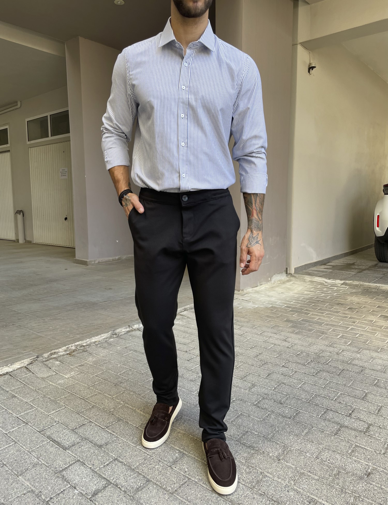 Ανδρικό μαύρο παντελόνι υφασμάτινο ελαστικό με λάστιχο στην μέση BO209 φωτογραφία